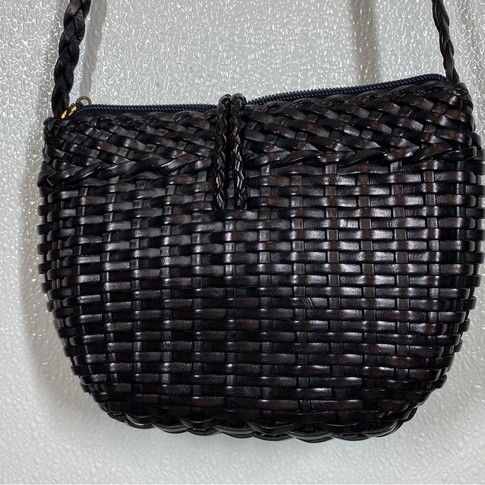 COLE HAAN WOVEN BASKETWEAVE BROWN LEATHER CROSSBODY SHOULDER BAG PURSE MADEITALY - Picture 3 of 7